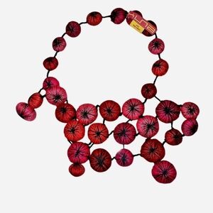 Baby Alpaca Wool Collar Necklace Red Pink Orange Black Balls Kuna Brand Button